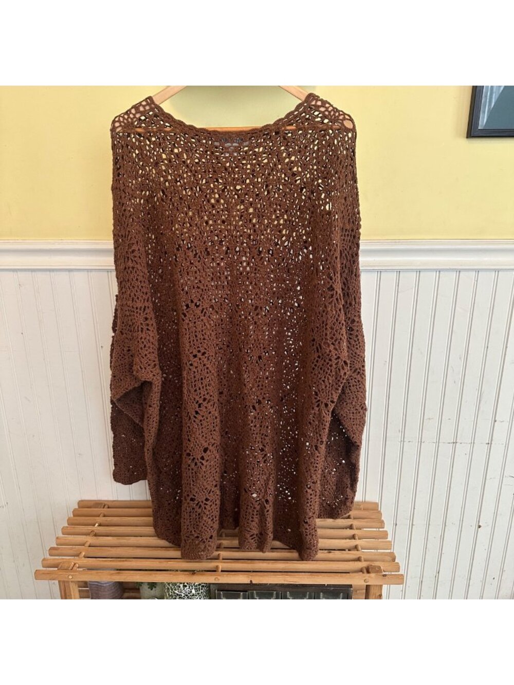 Jacque & KoKo Brown Open Knit Sweater Tunic 26/28 55% Ramie 45% Cotton Lightweig